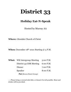 District 33 Holiday Meet-Eat-N-Speak @ Glendale Road Church of Christ