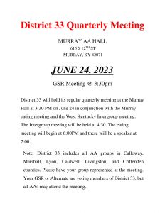District 33 Quarterly meeting @ Murray AA