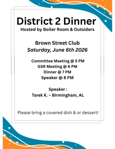 District 2 Meeting and Dinner @ Brown Street Club